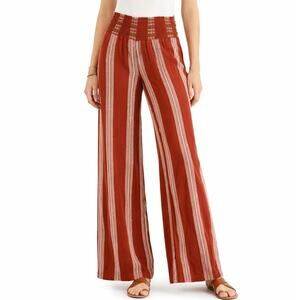 Rewash Burnt Orange High Rise Striped Wide Leg Palazzo Pants Linen Pants XS